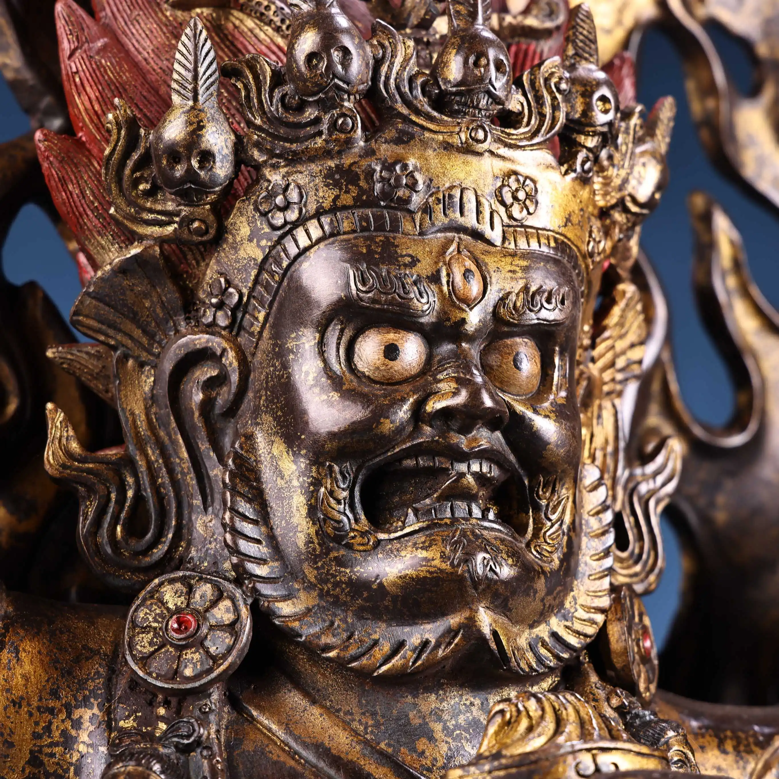 26"Tibetan Temple Collection Old Bronze Painted High Relief Vajrayana Bodhisattva Standing Buddha Backlight Worship Hall