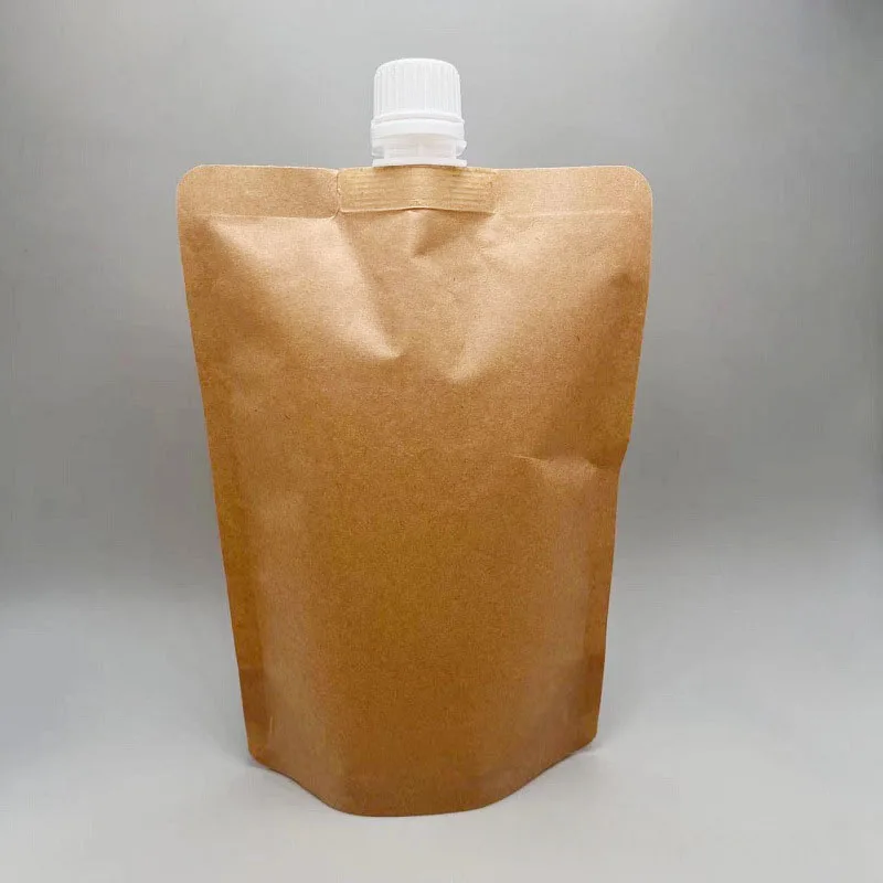 500ml Kraft Paper Spout Pouch For Liquid Drink Juice Disposable Packaging Stand Up Bag Cosmetic Makeup Packing