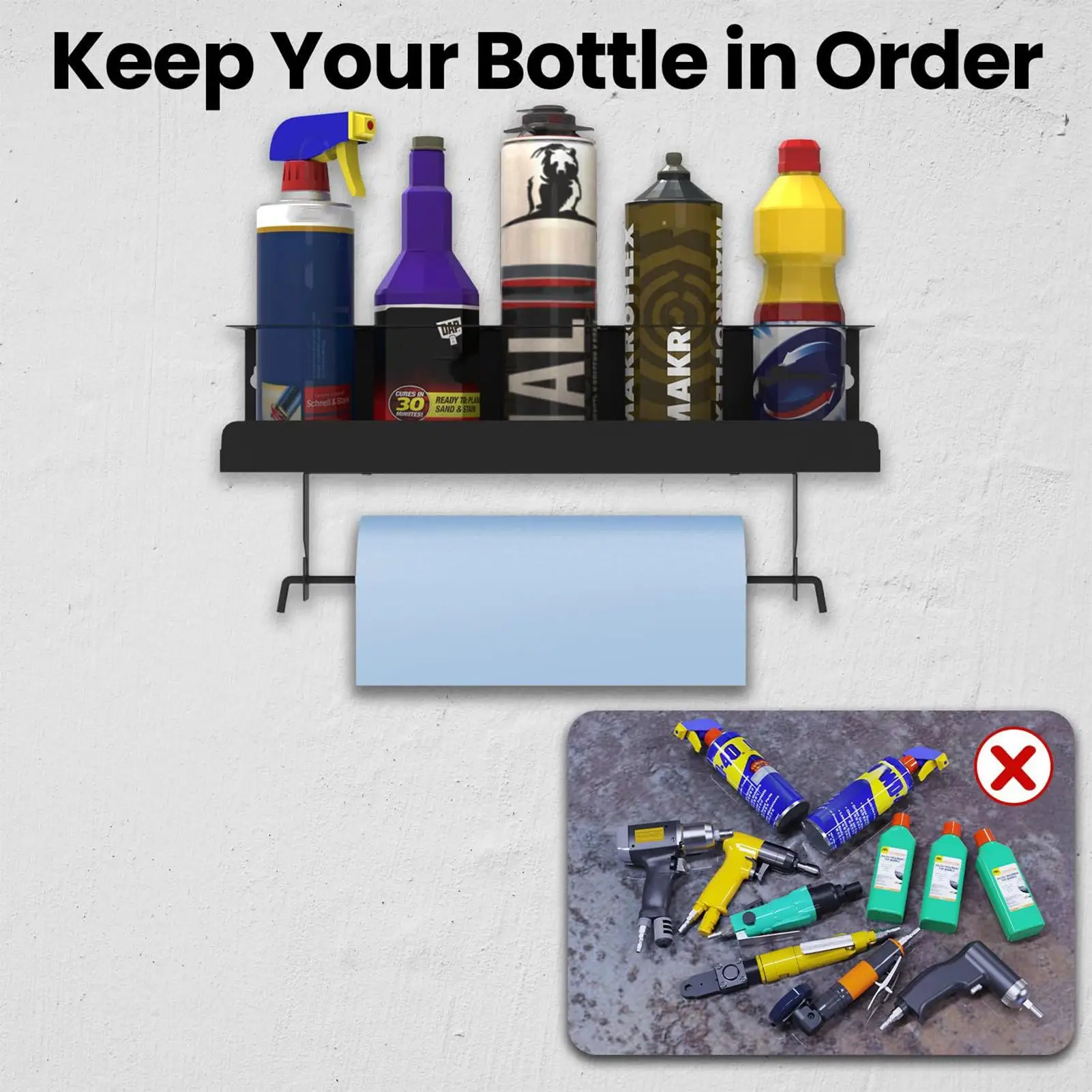 

5-бутыльный держатель для баллончика с краской, стеллаж для хранения бутылок с краской, консервная банка для обслуживания гаража, настенная полка для гаража