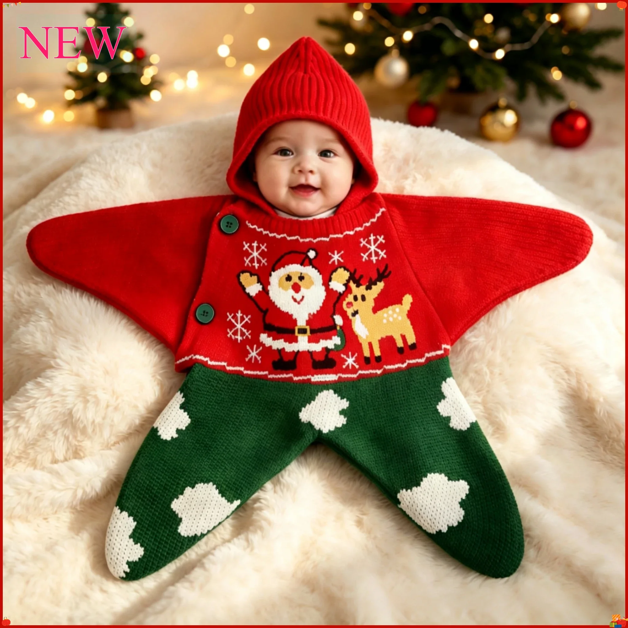 Baby Swaddle Blanket Knitted Christmas Sweater Knitted Doll Sweater  Santa Claus and the Reindeer For Christmas Holiday Displays