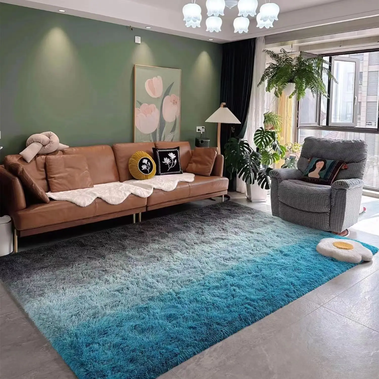 VIKAMA Tie-Dye Gradient Shaggy Carpet Simple Living Room Sofa Shaggy Floor Mat Bedroom Shaggy Carpet