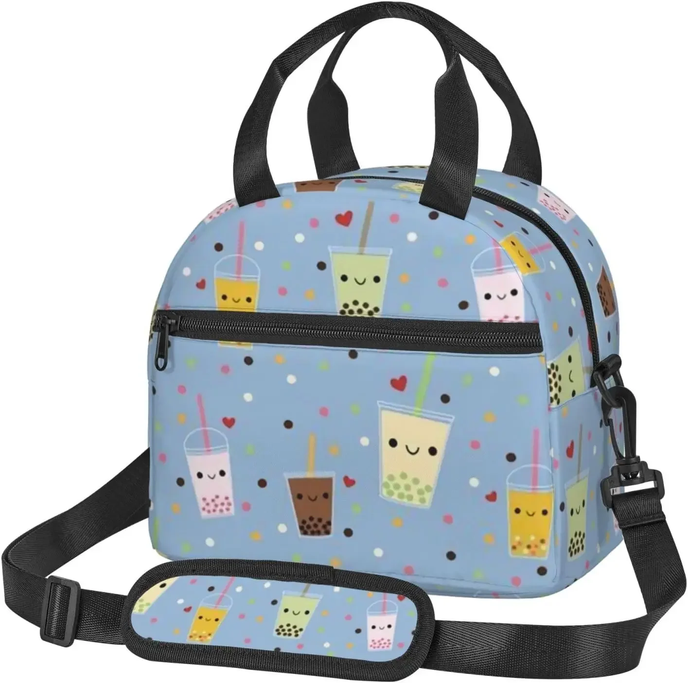 

Happy Boba Bubble Tea Print Lunch Bag Reusable Tote Insulated Bags for Work Picnic