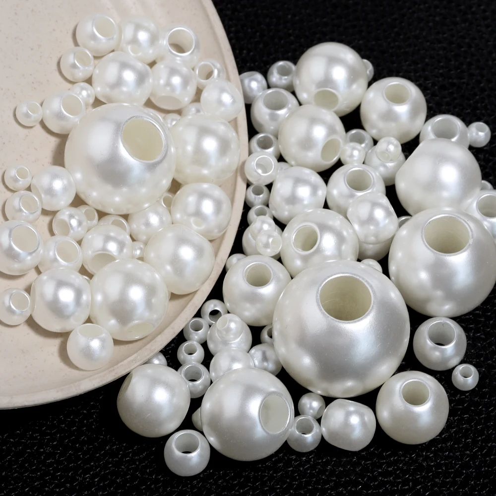 

5-300pcs Round Shape Big hole Straight Hole Imitation Pearls Beige Beads DIY Bracelet Necklace Making Jewelry Accessories