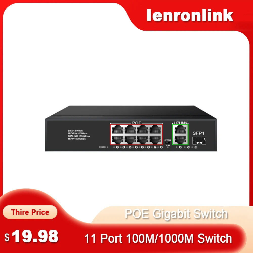 

Коммутатор POE Gigabit ienronlink Link 1011 ГБ 11 портов 100/1000 Мбит/с быстрый Ethernet POE коммутатор с VLAN источник питания для камеры