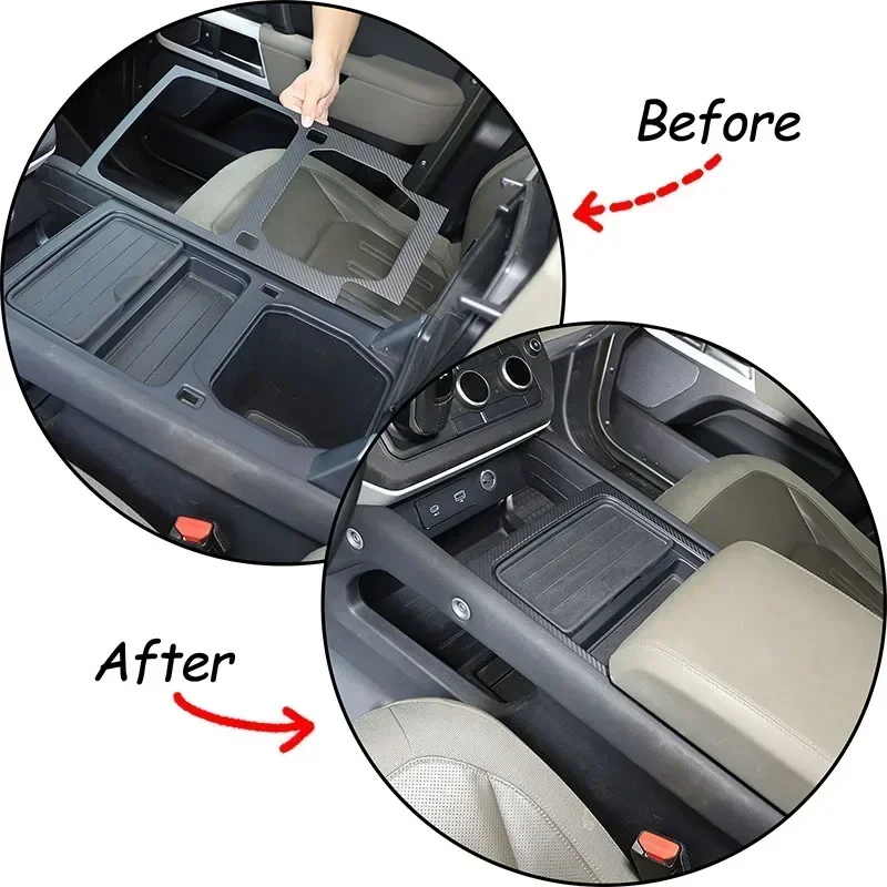 For Land Rover Defender 2020-2024 Real Carbon Fiber Center Panel Water Cup Holder Panel Frame Decorative Stickers Accessories