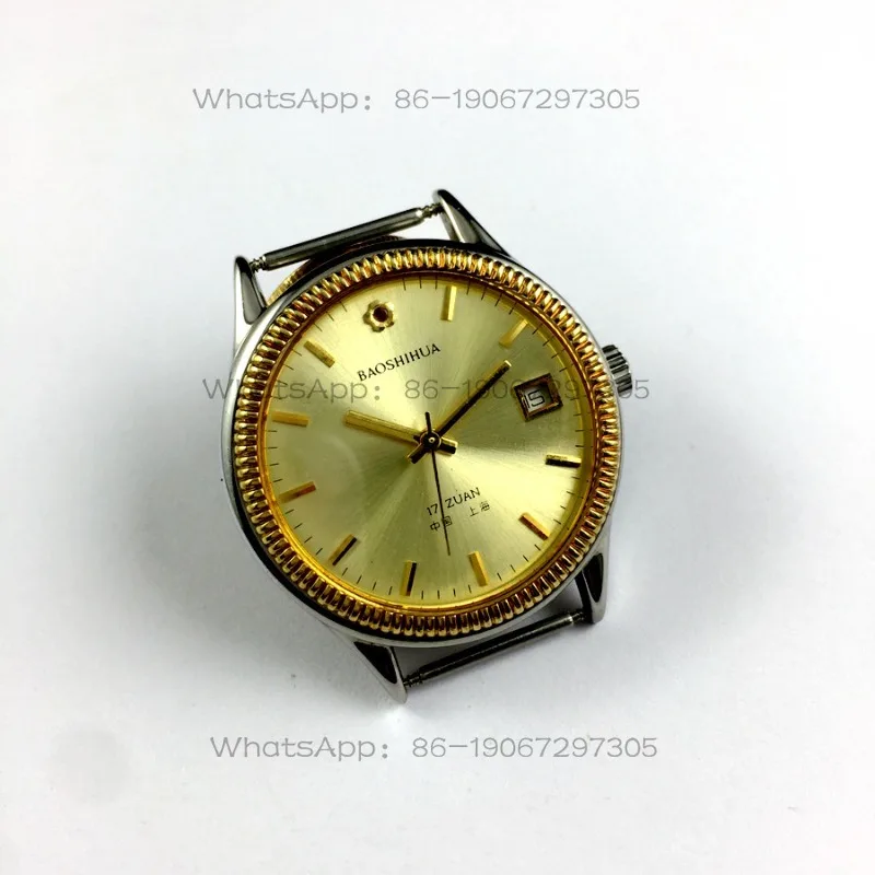 

24-Hour Shipping Gem Flower Card Nail Single Calendar Yellow Surface Manual Mechanical Watch Diameter 37MM