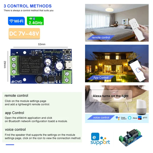 Imagen 2 del producto EWelink WiFi inteligente relé interruptor inteligente DC 5V 12V 24V 48V Control remoto inalámbrico 1 vía Alexa Googole Control de voz en casa