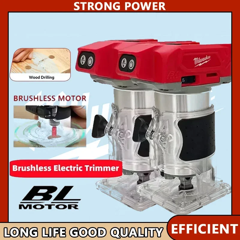

Бесщеточный триммер Milwaukee, беспроводной электрический фрезерный станок 18 В с питанием от батареи для плотника, фрезерования, гравировки, долбежей