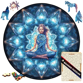 Kreisförmiges Holz puzzle für Erwachsene Chakra Yoga Vishuddha Puzzle Mädchens pielzeug blaue Blüten blätter Holz puzzles nach Hause und Dekoration