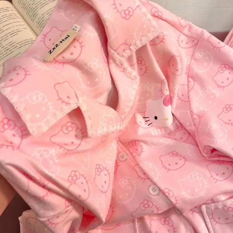 

Студенческие пижамы Sanrio, 2 шт., плюшевая домашняя одежда «Hello Kitty», роскошный утолщенный теплый модный костюм с героями мультфильмов на осень и зиму