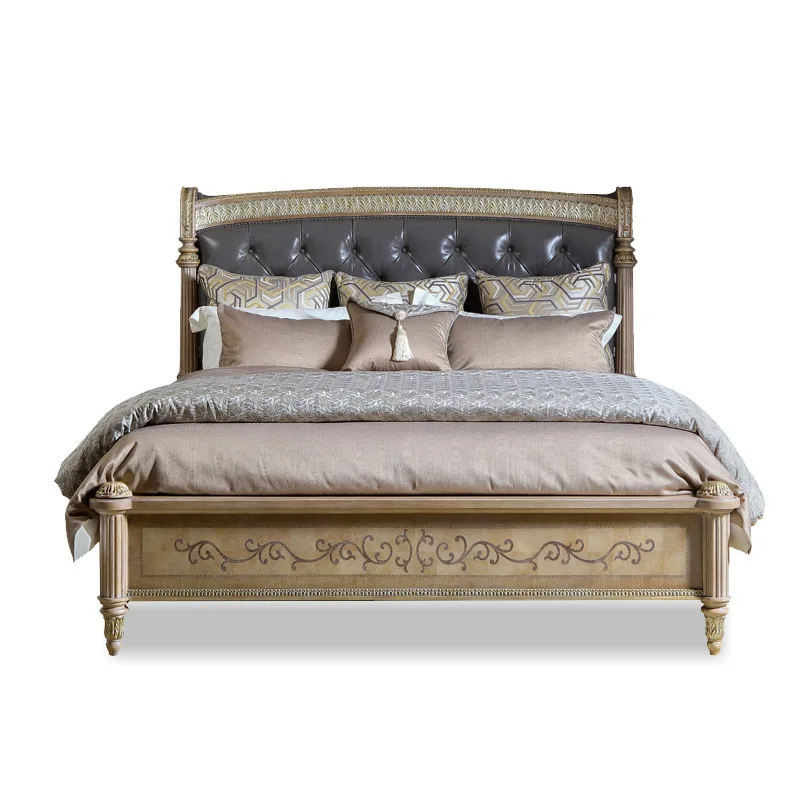 Double bed master bedroom 20 meters soft bag backrest bed solid wood bed new engraving