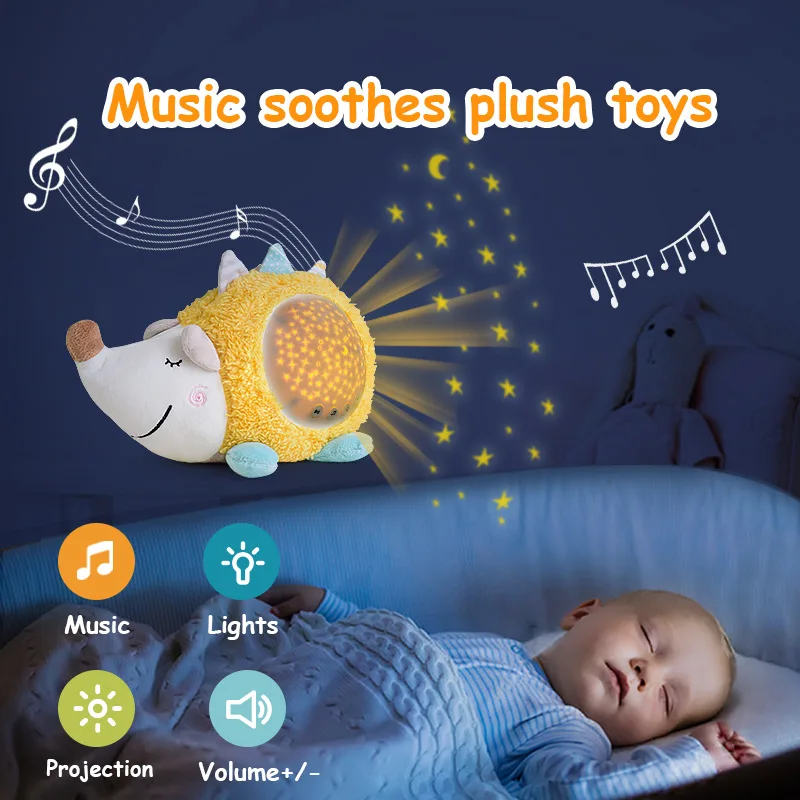 Kids Soft Toys Stuffed Sleep LED Night Lamp Animal Plush With Music & Stars Projector Light Sleeping Soothing Toys Baby Gift