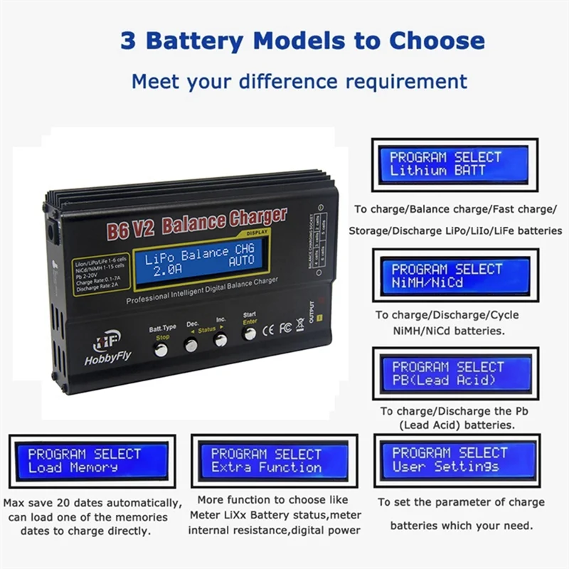 HOBBYFLY Balance Charger for IMAX B6 V2 B6AC Aircraft Model Charger 80W Smart Lithium Battery Charger Ni-MH EU Plug