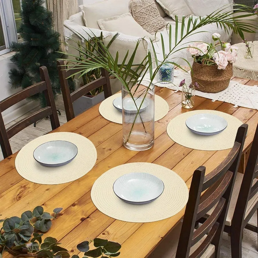 

Набор из 6 круглых плетеных подставок под тарелки для обеденных столов, 15 дюймов, кремового цвета, в деревенском стиле
