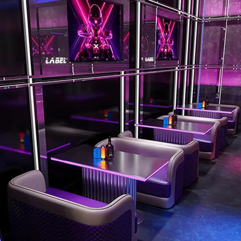 Commercial Nightclub Bar Table and Chair Set KTV Sofa Combo Luminous Rock Slab Round Square Table for Bars Lounges