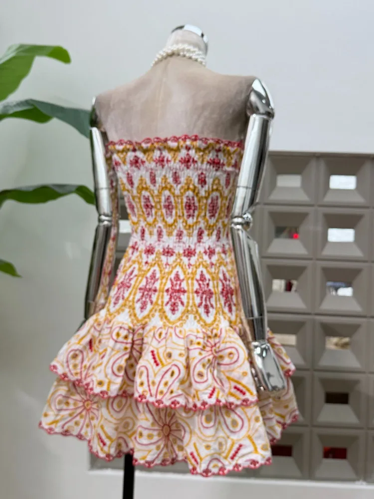 DFDG Abito da donna a strati con ricamo bohémien primavera estate 2025 con maniche svolazzanti, orlo con volant, vita elasticizzata, abito da vacanza