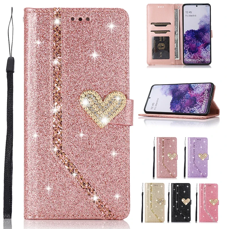 Shiny Case For Samsung Galaxy S20 S21 FE S22 Ultar S7 Edge S8 S9 S10 E Plus Note8 9 10 20 Wallet Flip Cover Leather Case