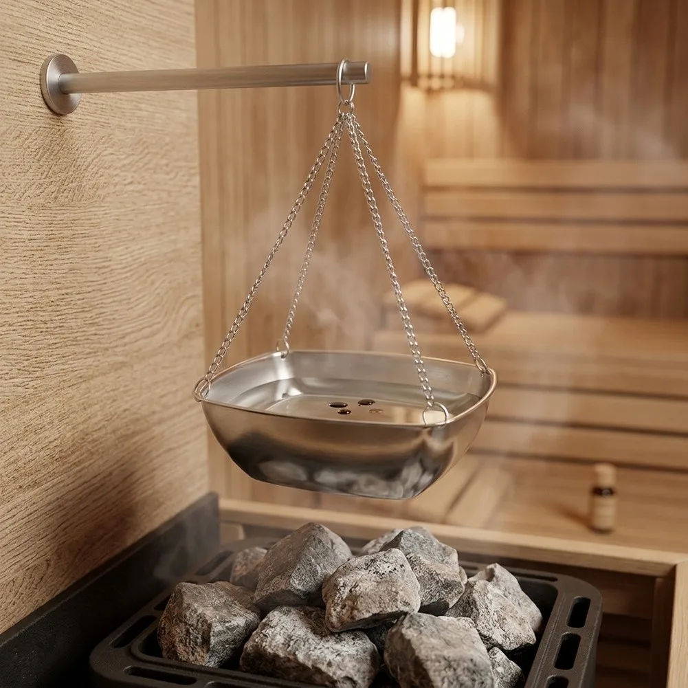 Stainless Steel Sauna Aroma Bowl 20x30x10cm With Wood Plate Essential Oil Diffuser Cup For Traditional Infrared Sauna Heater