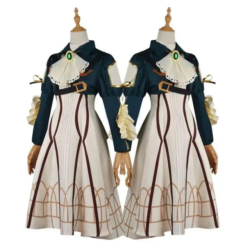 Disfraz de Violet Evergarden de Anime, disfraz de Violet Evergarden, peluca completa, guantes, vestido elegante de princesa, fiesta de sirvienta, baile de Halloween