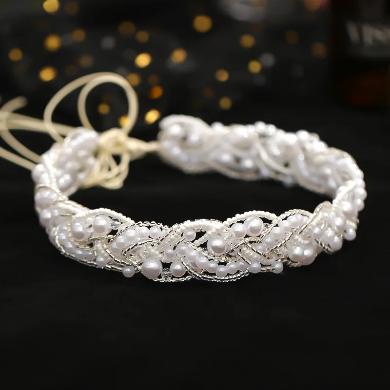 

Girls Pearl Crystal Bridal Hairbands Tiaras Wedding Crown Headband For Bride Hair Jewelry Wedding Accessories Hair Wear Headband
