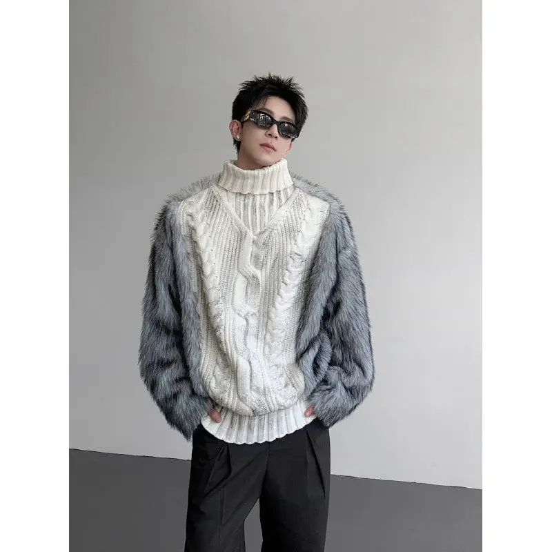 

Winter High Collar Knitted Sweater Men Women Sle Furry Sve Splicing Twist Color Blo Thiened Leisure Faion Outerwear