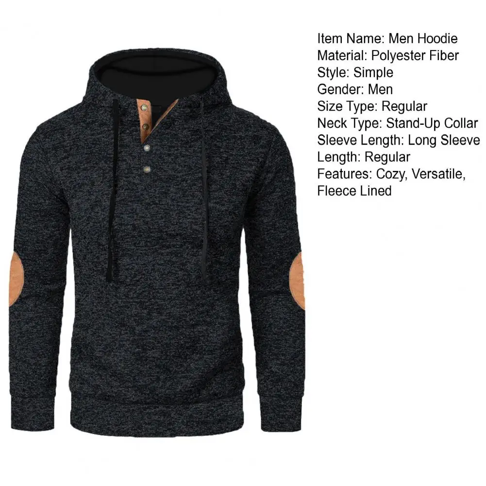 

Winter Warm 2025 Men Fleece Lined Hoodie Warm Casual Sweatshirt with Button Hood Cozy Thickened Pullover for Autumn Winter Daily