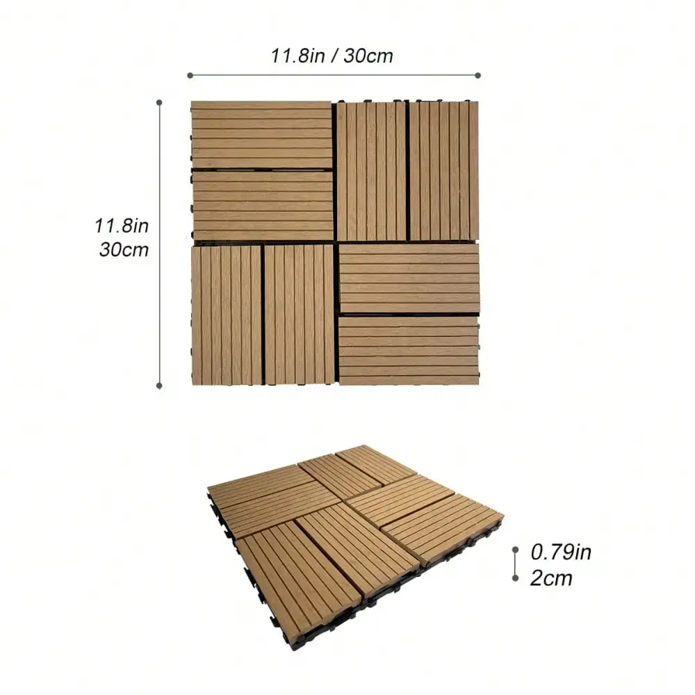 Wood Plastic Composite Deck Tiles Set of 20pcs, Composite Decking Resist Rust, Water DIY Interlocking Decking Tiles