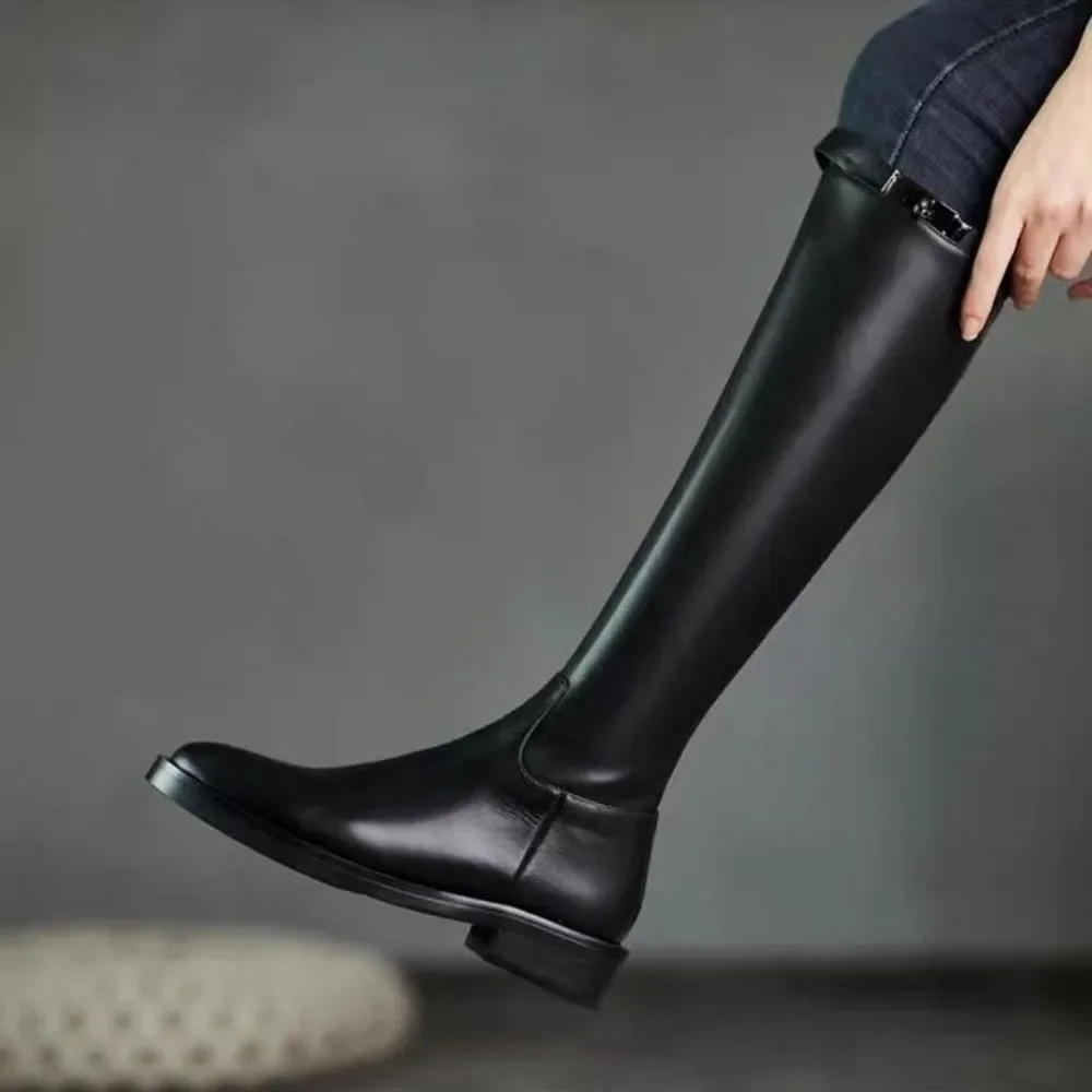 Large Size Warm New In Women\'s Long Boots Black Waterproof Work Winter 2025 Novelty Spring Autumn Ladies Knee High Shaft Shoes