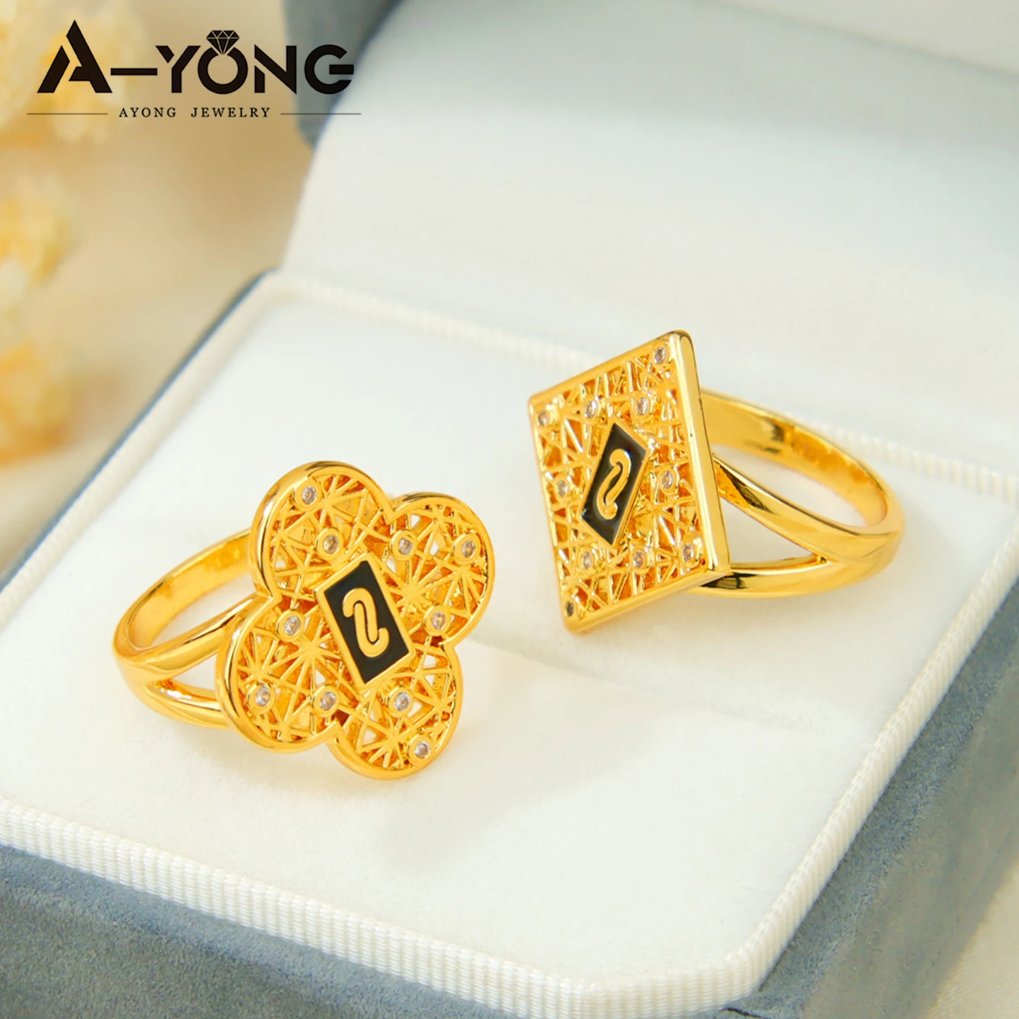 Dubai Vintage Zirkonia-Ringe 21k Vergoldet Arabisch Muslimisch Hip-Hop Mode-Ring Bollywood Damen Ethnischer Party Punk Schmuck – Detail 4