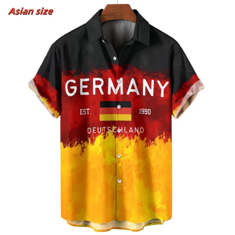 Germany Flag Pattern Hawaiian Shirt For Men German Football 3D Printed Blouse Short Sleeve Sport Loose Lapel Tops Aloha Shirts