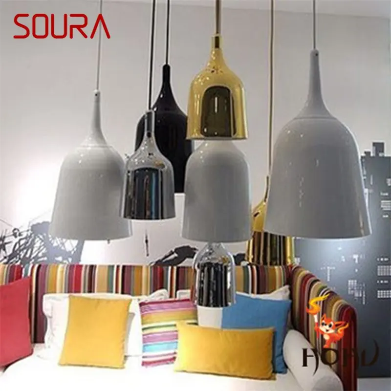 SOURA Contemporary Pendant Light Creative Bell Shade LED Lamps Fixtures For Home Decorative Dining Room