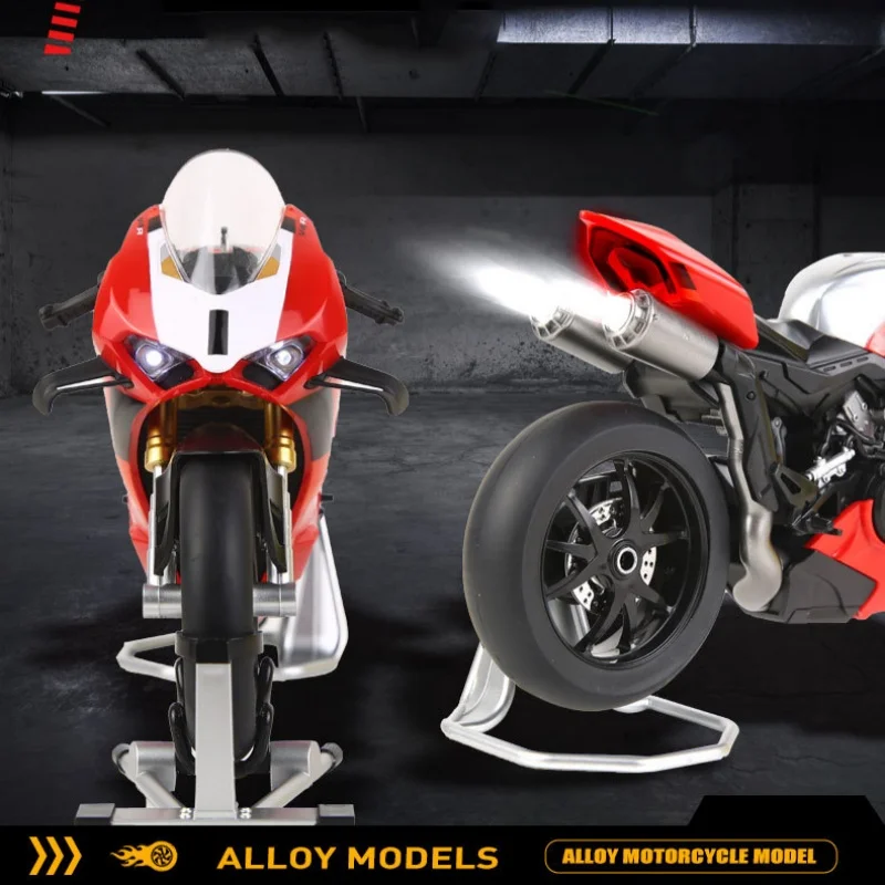 NEW 1:9 V4S Panigale Rear Wheel Rotation Alloy Motorcycle Model Vehicle Collection Sound and Light Off Road Autocycle Toys Car - Image 5