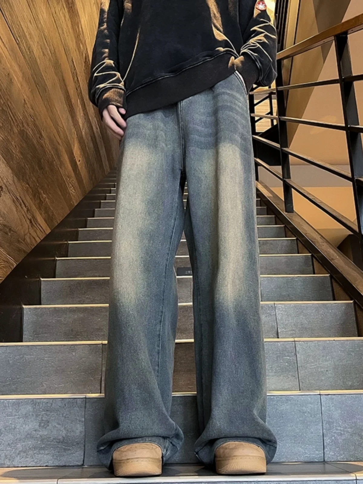 

American Sle Men's Jeans Casual Waed Outdated Floor-Length Loose Straight Leg Wide Leg Drapey Long Pants