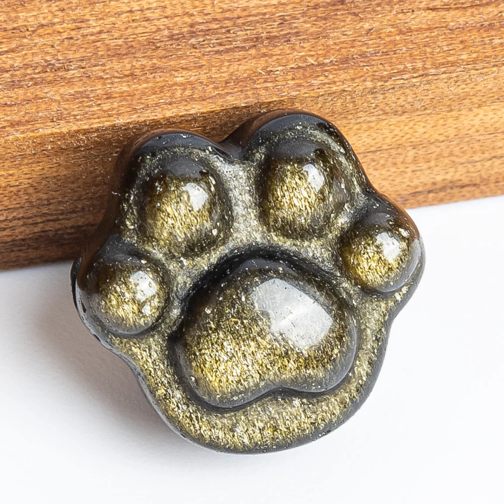 

5pcs 3D Cat Paw Pad Pendant Natural Golden Obsidian 16x15x8mm Healing Charm for Jewelry Making Necklace Diy Accessories Drilled