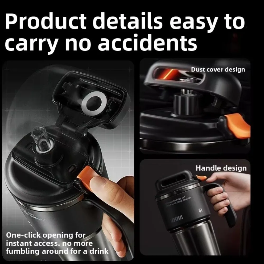 304 Stainless Steel Sports Insulated Bottle One-Click Open Lid Built-in Straw Insulated Cup Car-Mounted Ice Maker Large Capacity