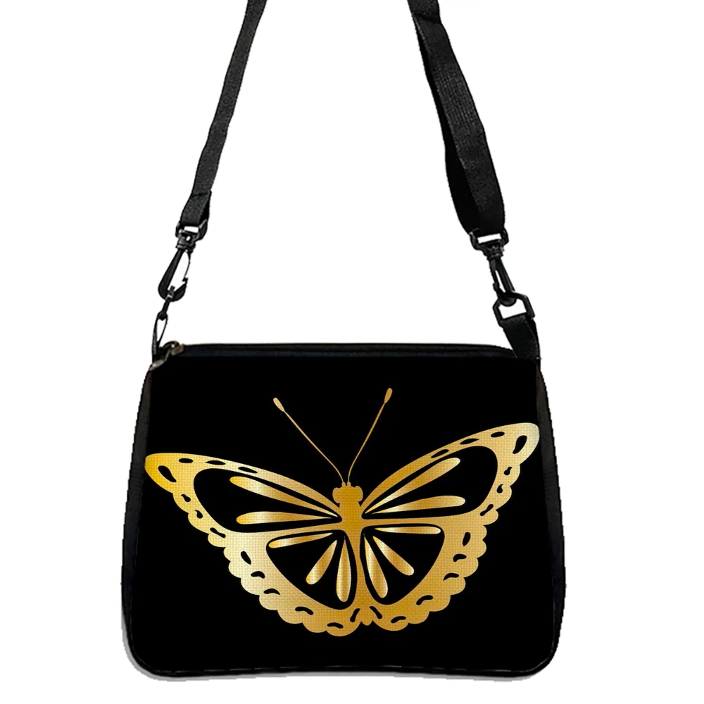 Black And Gold Butterfly Print Crossbody Bag, Fashionable Shoulder Bag, Double-sided Printed Shoulder Bag Daily Casual Bag5.21