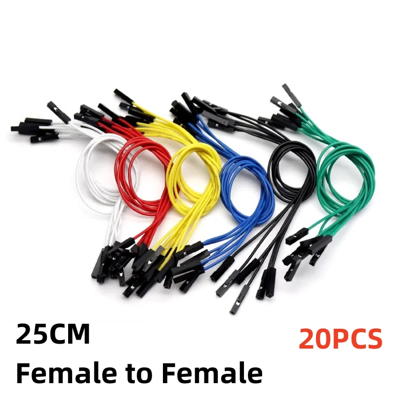 

20Pcs/Lot 25cm Dupont Cable Wire 24AWG 1Pin Female To Female Jumper Wire 1P-1P 2.54MM Wire Connector Wholesale