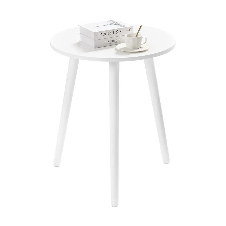 

Small Round Side Tables End Table Bedroom, White Nightstand Bedside Table for Living Room, Coffee Table with White Wood Legs, 1