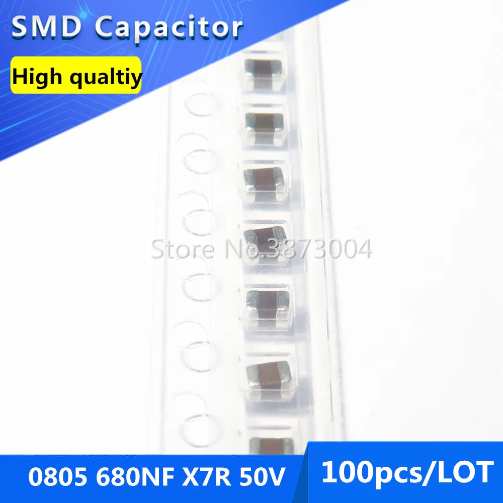 100pcs 0805 680NF 0.68UF X7R 50V 10% Thick Film Chip Multilayer Ceramic Capacitor
