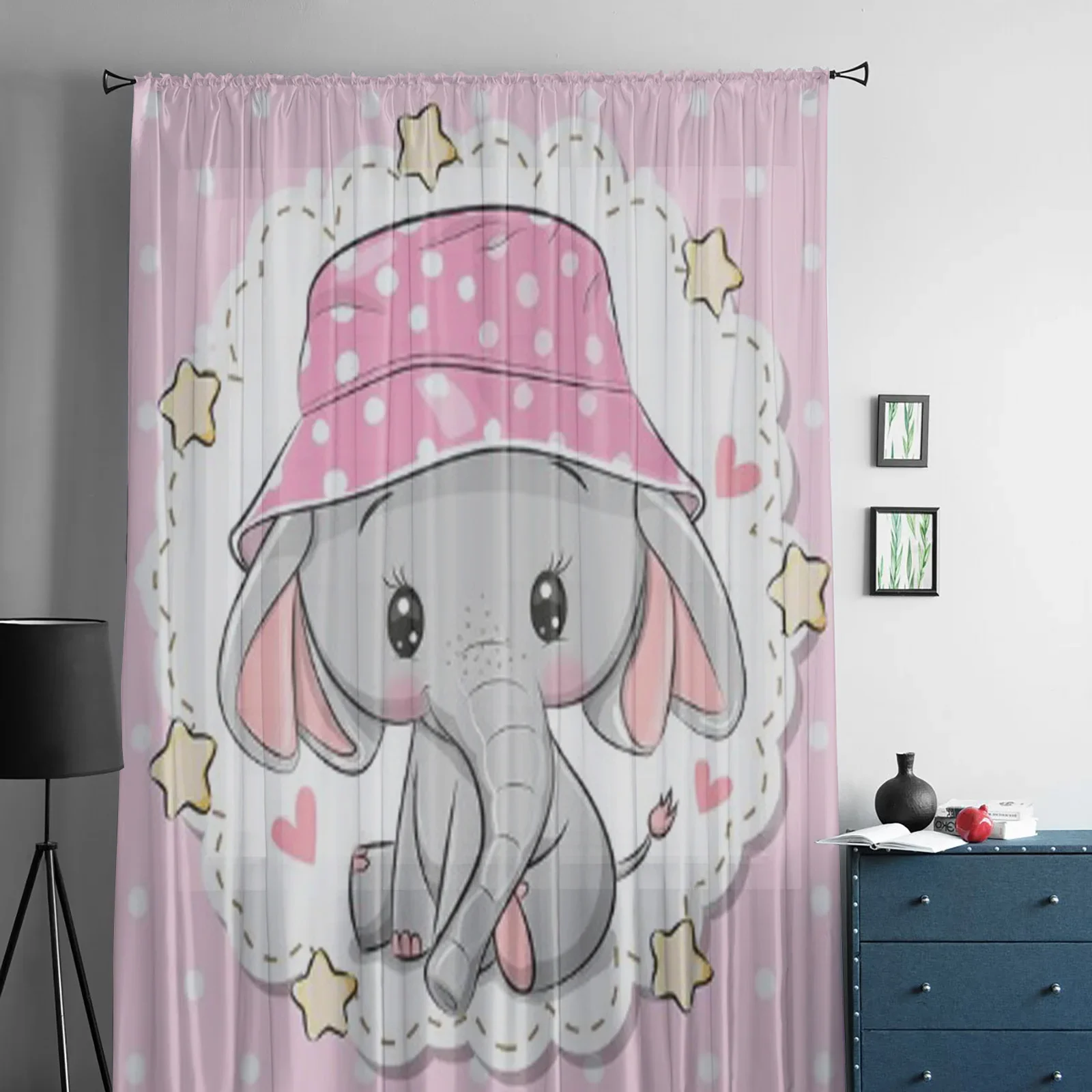 Cute Cartoon Elephant Sheer Window Curtains for Living Room Girl Bedroom Tulle Curtains Kitchen Veil Chiffon Drapes