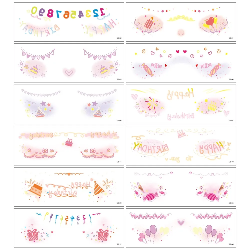 12 Pcs New Glitter Face Tattoo Waterproof Temporary Face Makeup Patches Red DIY Tattoo Sticker 2025 New Year