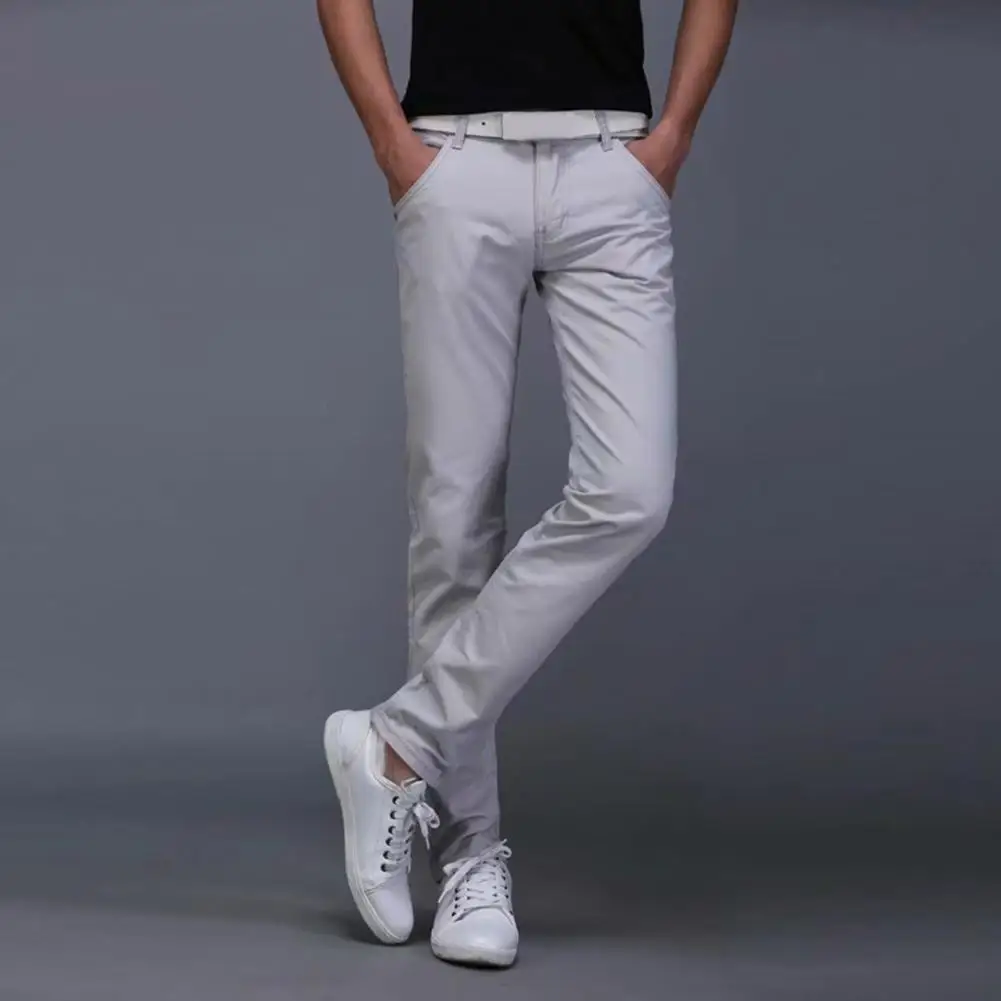 Business Trousers  Multi Pockets   Casual Pants Spring Autumn Solid Color Straight Fit Casual Business Pants