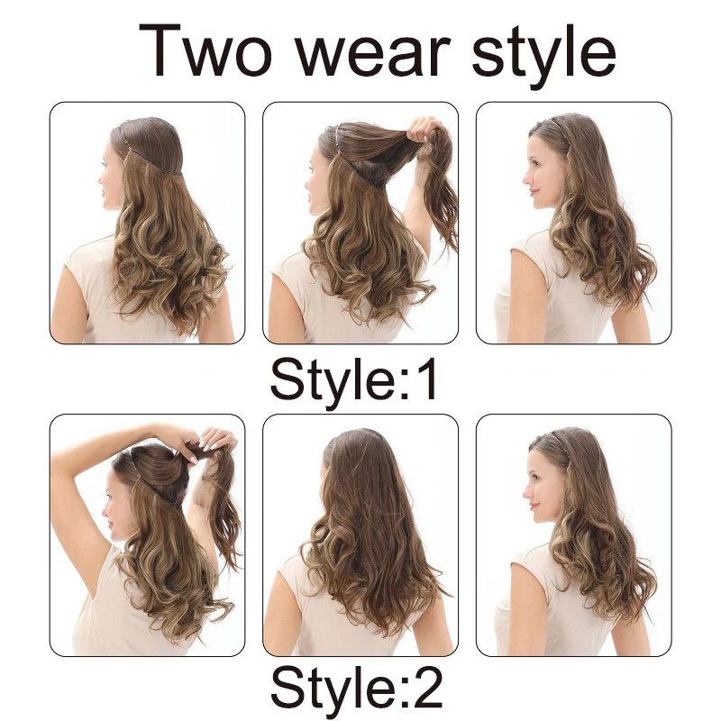 18Inch Synthetic Fishing Line Hair Extension Black Blonde One Piece Long Wave Curly Invisible Fake Hairpiece for Women image 5