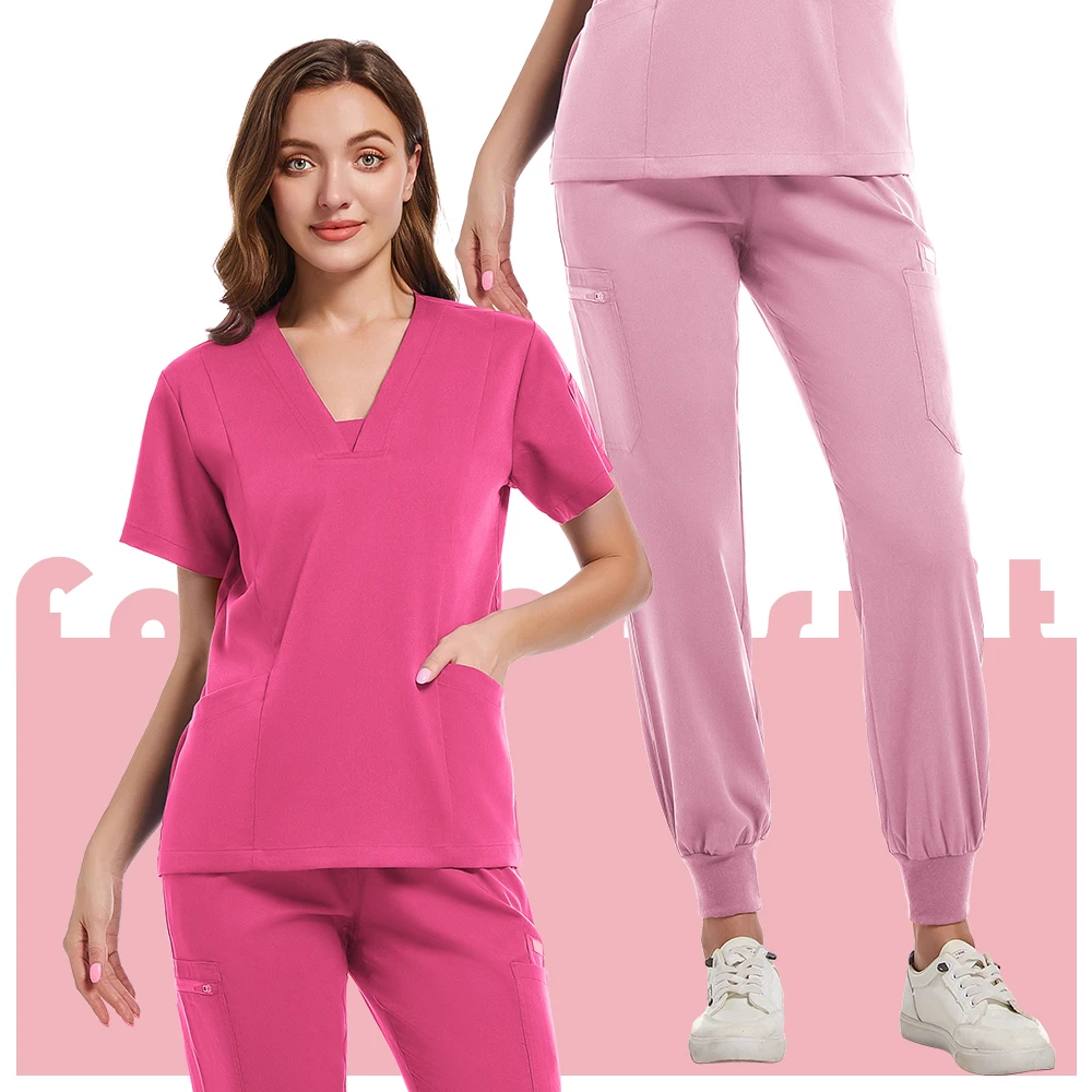 High Quality Soft Elastic Fabric Medical Scrub Sets Blouse and Pants Beauty Salons Dental Hospitals Nurse Vet Working Clothes