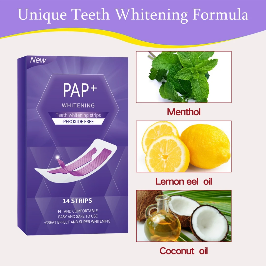 7pairs Teeth Whitening Strips Purple Dental Stickers for Home Travel Use Remove Plaque Protect Enamel Oral Beauty Care Tools