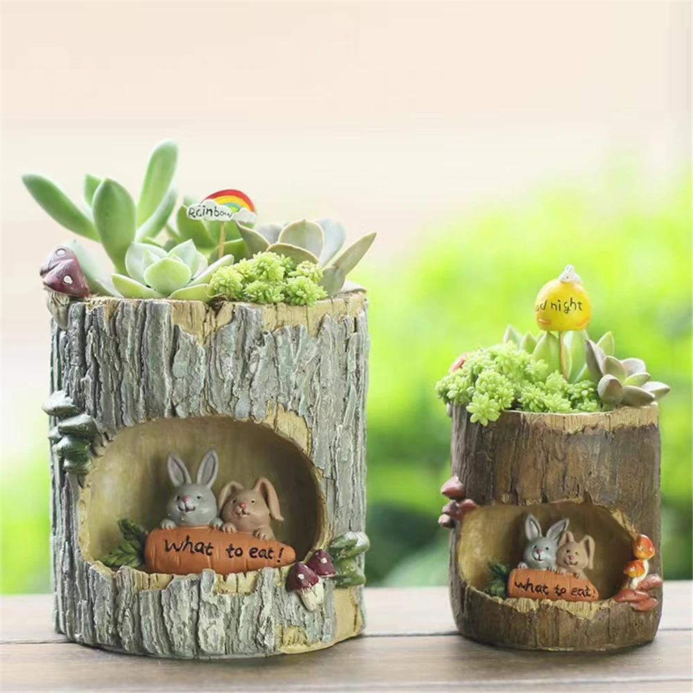 Animal Family Decor Flower Pot Wall Cave Rabbit Bear Frog Hedgehog Planters Sedum Succulent Bonsai Plant Home Garden Planter Pot