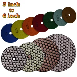 Tampons de polissage diamantés, disque de tampon sec et de support pour le ponçage du marbre, du granit, du béton, jeu de meulage converasif, 80mm-150mm, 3 po, 4 po, 5 po, 6 po