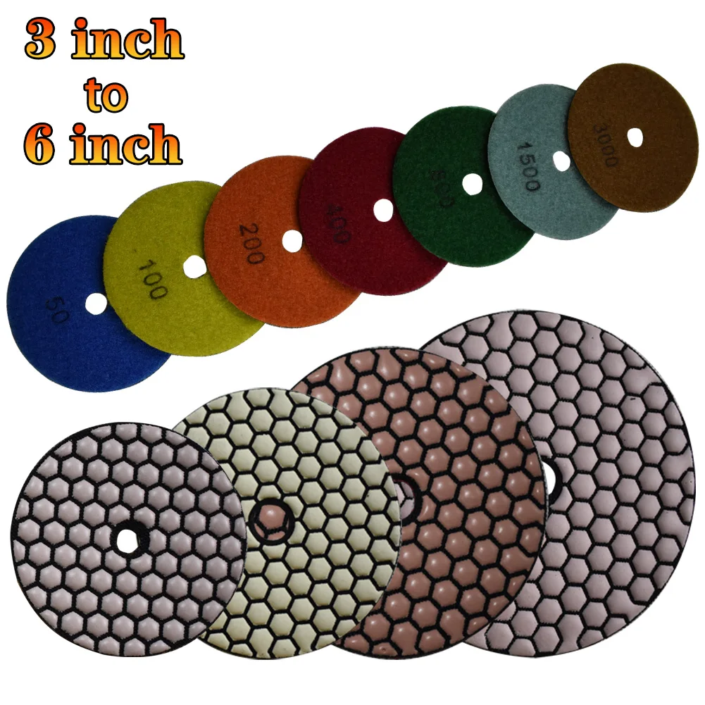 3" 4" 5" 6" Diamentowe podkładki polerskie Tarcza polerska na sucho i na mokro do szlifowania marmuru Granit Beton Zestaw ścierny do szlifowania 80mm-150mm