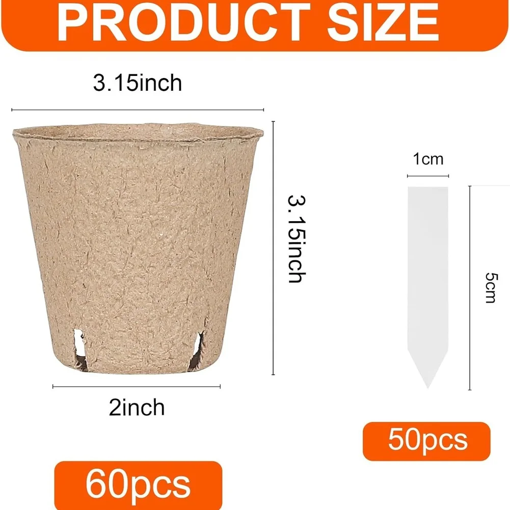 Paper Plant Containers 60pcs Biodegradable with 50pcs White Labels for Easy Plant Variety Tracking and Sorting