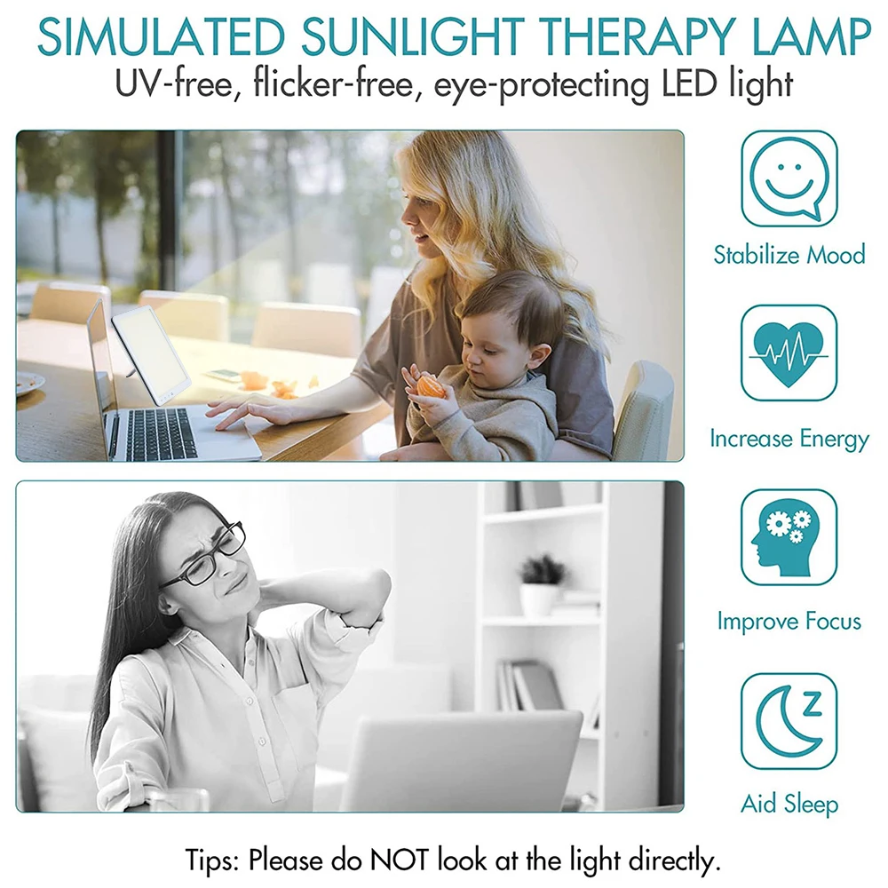 LED Daylight Lamp 10000 Lux Cool & Warm Light Therapy Lamp Against Depression 3 Light Colours 3 Brightness Levels Touch Control